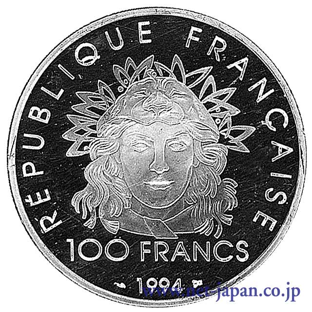 裏：アトランタオリンピック100フラン銀貨