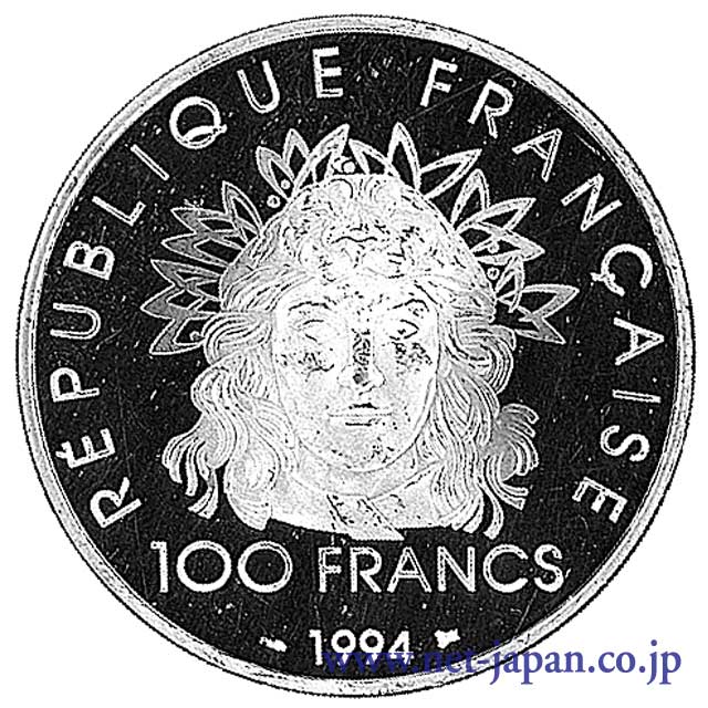 裏：アトランタオリンピック100フラン銀貨