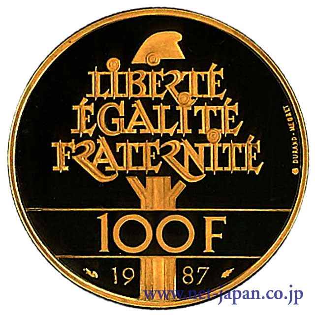 裏：ラファイエット将軍生誕230年記念100フラン金貨